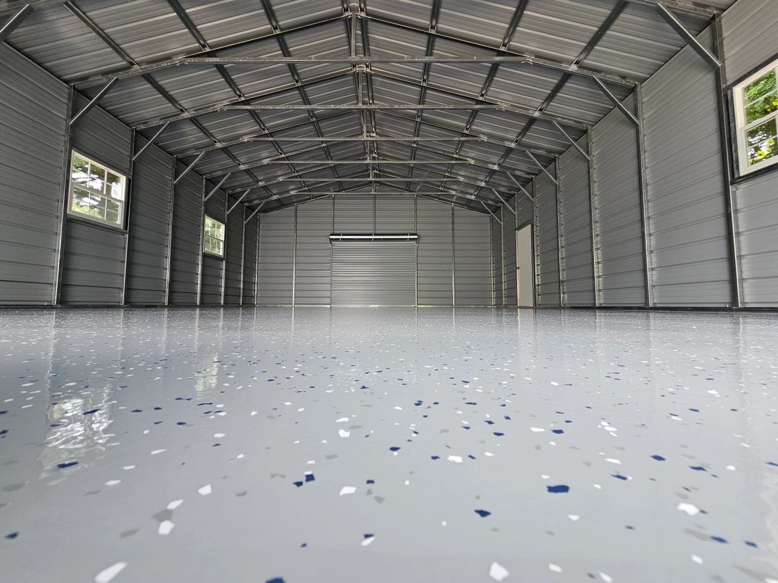 Spotless flake epoxy floor in a steel-framed East Valley building
